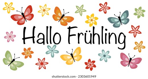 Hallo Frühling - Text auf Deutsch: Stock-Vektorgrafik (Lizenzfrei)  2303601949 | Shutterstock